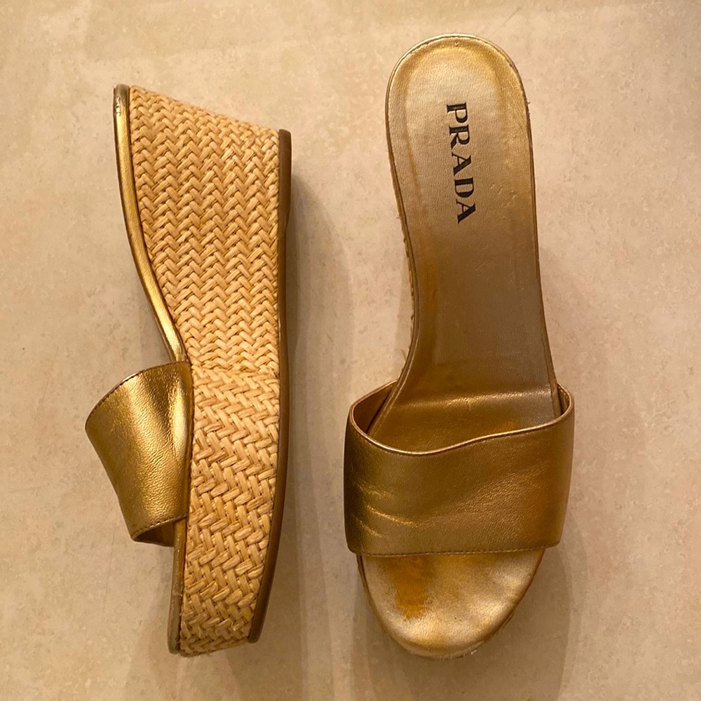 Prada Gold Wedge Slide